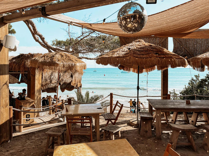 Beso Beach, a restaurant in Formentera, Spain