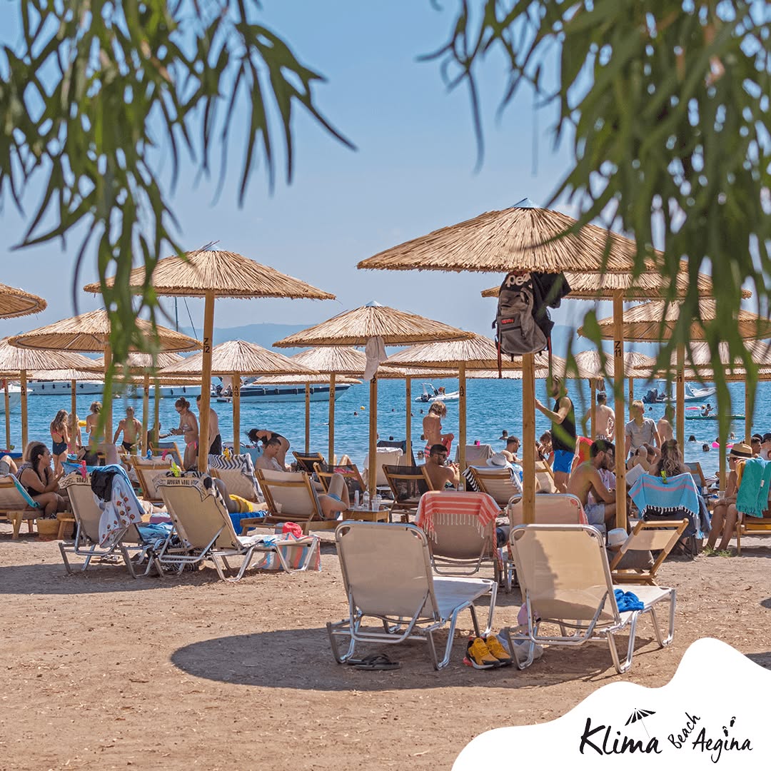 Klima Beach, a beach club in Aegina, Greece