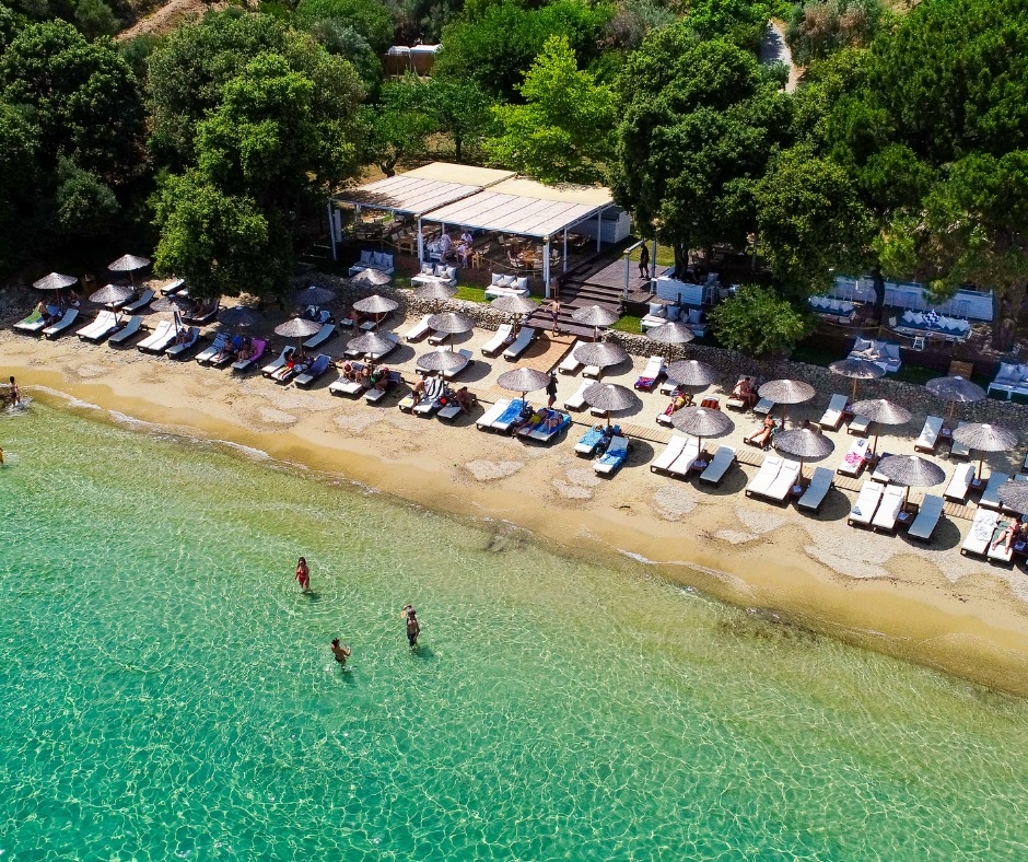Mystique Beach Club, a beach club in Skiathos, Greece