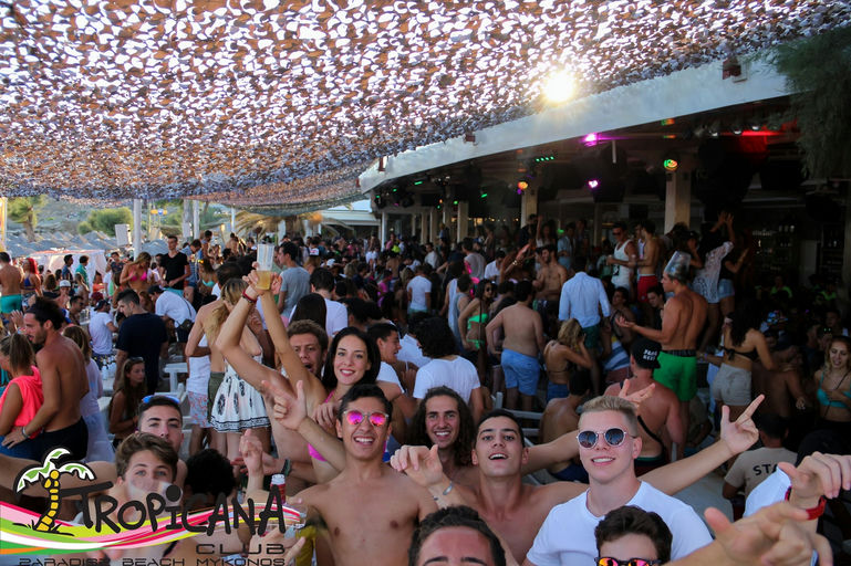 Tropicana Beach Bar, a beach club in Mykonos, Greece